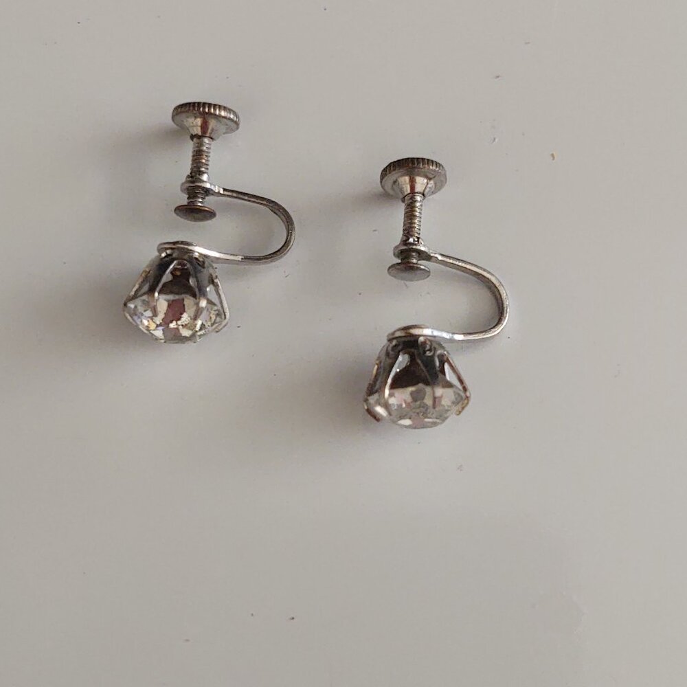 CUBIC ZIRCONIA RHINESTONE SCREW BACK COSTUME JEWELRY EARRINGS LARGE STUD